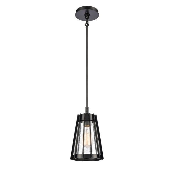 Atlas Open Louvers 1-Light Mini Pendant - Modern Industrial Style with Seedy Glass and Unique Design Matte Black CL11656-BK