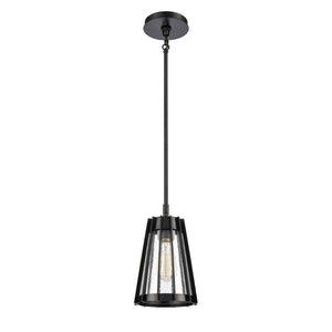 Atlas Open Louvers 1-Light Mini Pendant - Modern Industrial Style with Seedy Glass and Unique Design Matte Black CL11656-BK