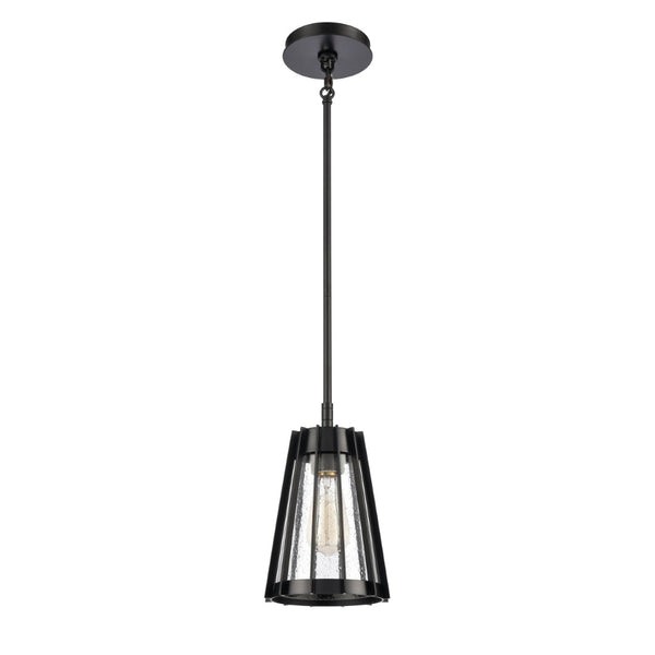 Atlas Open Louvers 1-Light Mini Pendant - Modern Industrial Style with Seedy Glass and Unique Design Matte Black CL11656-BK