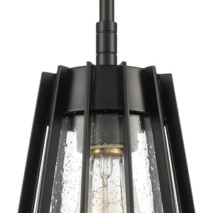 Atlas Open Louvers 1-Light Mini Pendant - Modern Industrial Style with Seedy Glass and Unique Design Matte Black CL11656-BK