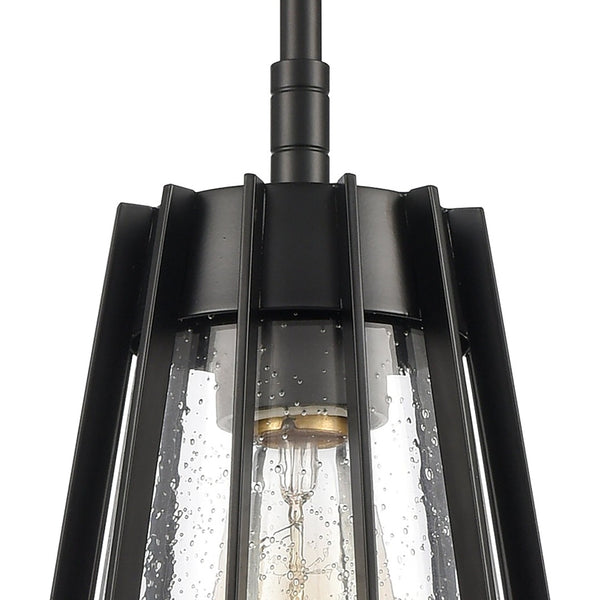 Atlas Open Louvers 1-Light Mini Pendant - Modern Industrial Style with Seedy Glass and Unique Design Matte Black CL11656-BK