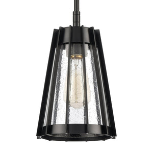 Atlas Open Louvers 1-Light Mini Pendant - Modern Industrial Style with Seedy Glass and Unique Design Matte Black CL11656-BK