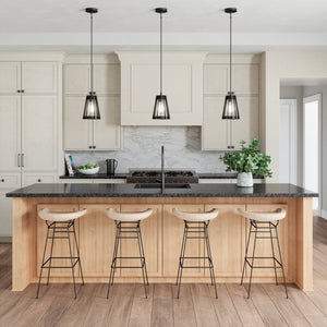 Atlas Open Louvers 1-Light Mini Pendant - Modern Industrial Style with Seedy Glass and Unique Design Matte Black CL11656-BK