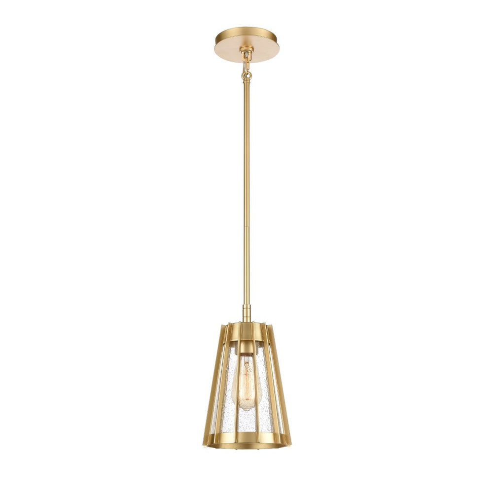 Atlas Open Louvers 1-Light Mini Pendant - Modern Industrial Style with Seedy Glass and Unique Design Champagne Gold CL11656-GD