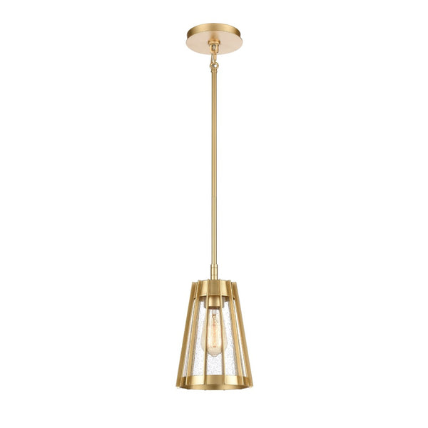 Atlas Open Louvers 1-Light Mini Pendant - Modern Industrial Style with Seedy Glass and Unique Design Champagne Gold CL11656-GD