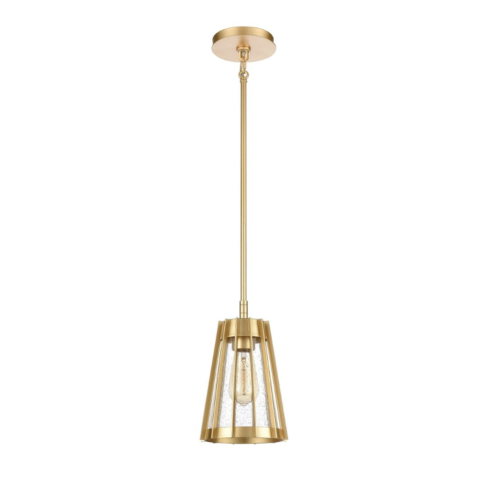 Atlas Open Louvers 1-Light Mini Pendant - Modern Industrial Style with Seedy Glass and Unique Design Champagne Gold CL11656-GD