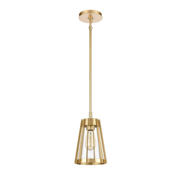 Atlas Open Louvers 1-Light Mini Pendant - Modern Industrial Style with Seedy Glass and Unique Design Champagne Gold CL11656-GD