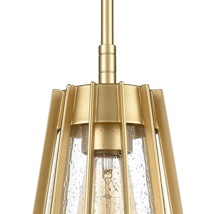 Atlas Open Louvers 1-Light Mini Pendant - Modern Industrial Style with Seedy Glass and Unique Design Champagne Gold CL11656-GD