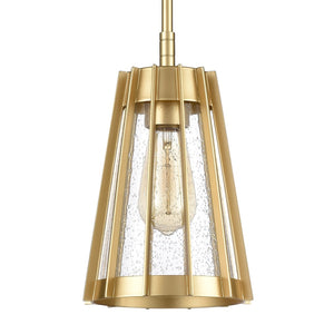 Atlas Open Louvers 1-Light Mini Pendant - Modern Industrial Style with Seedy Glass and Unique Design Champagne Gold CL11656-GD