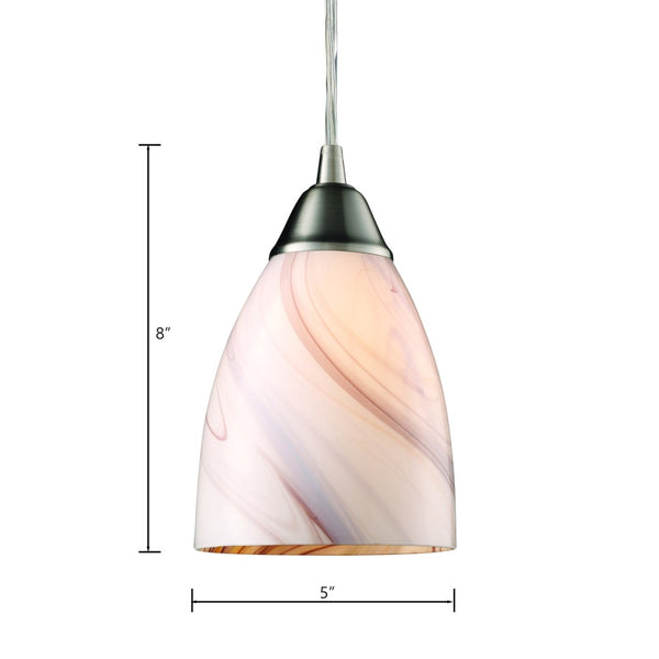 Atlas Pierra 5'' Wide 1-Light Pendant - Hand-Blown Red Candy Glass Shade for Stunning Indoor Illumination Satin Nickel with Creme Lilac Swirl CL11662-WH