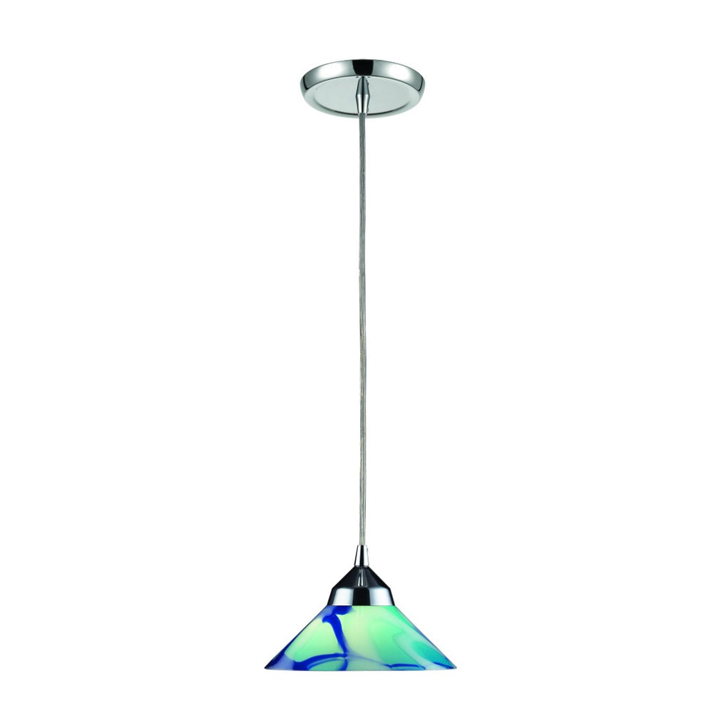Atlas Refraction 7'' Wide 1-Light Pendant - Stunning Caribbean Blue Glass Shines in Modern Spaces Polished Chrome with White Glass CL11667-WH