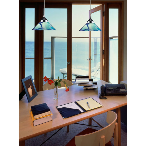 Atlas Refraction 7'' Wide 1-Light Pendant - Stunning Caribbean Blue Glass Shines in Modern Spaces Polished Chrome with Caribbean Glass CL11666-BL