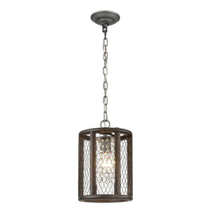 Atlas Renaissance 8'' Wide Mini Pendant Light - Rustic Wood & Weathered Zinc with Crystal Drops for Glamour CL11668-BN