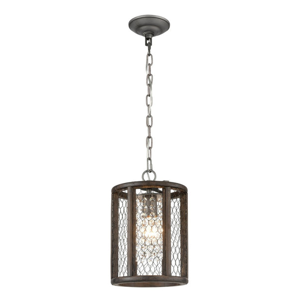 Atlas Renaissance 8'' Wide Mini Pendant Light - Rustic Wood & Weathered Zinc with Crystal Drops for Glamour CL11668-BN