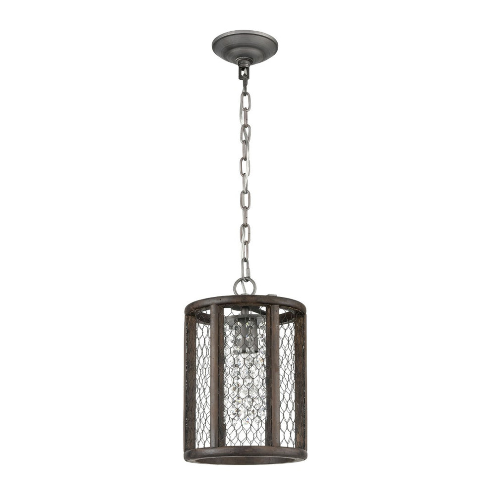 Atlas Renaissance 8'' Wide Mini Pendant Light - Rustic Wood & Weathered Zinc with Crystal Drops for Glamour CL11668-BN