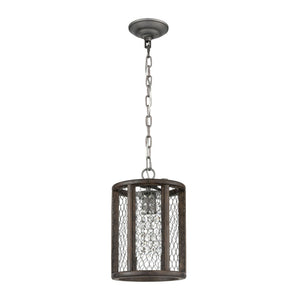 Atlas Renaissance 8'' Wide Mini Pendant Light - Rustic Wood & Weathered Zinc with Crystal Drops for Glamour CL11668-BN