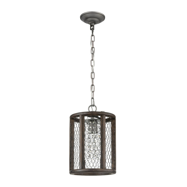 Atlas Renaissance 8'' Wide Mini Pendant Light - Rustic Wood & Weathered Zinc with Crystal Drops for Glamour CL11668-BN