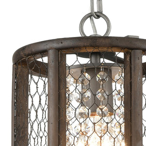 Atlas Renaissance 8'' Wide Mini Pendant Light - Rustic Wood & Weathered Zinc with Crystal Drops for Glamour CL11668-BN