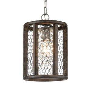 Atlas Renaissance 8'' Wide Mini Pendant Light - Rustic Wood & Weathered Zinc with Crystal Drops for Glamour CL11668-BN