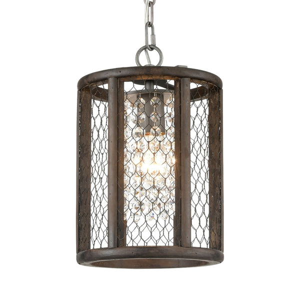 Atlas Renaissance 8'' Wide Mini Pendant Light - Rustic Wood & Weathered Zinc with Crystal Drops for Glamour CL11668-BN