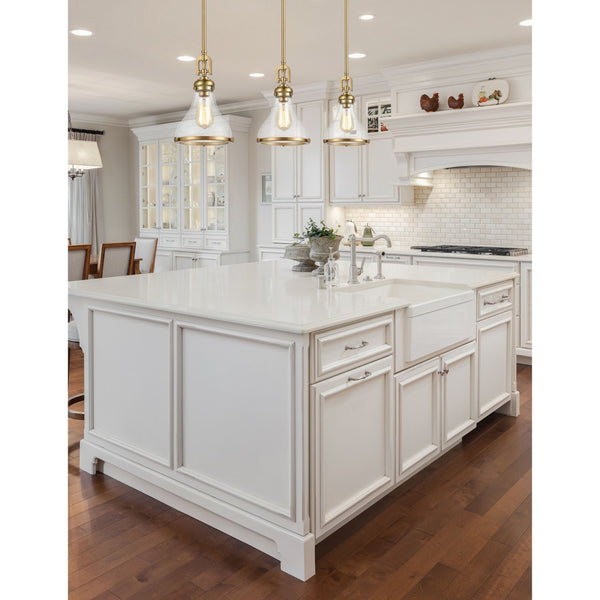 Atlas Rutherford 9” Wide Mini Pendant Light - Elegant Satin Brass with Frosted Glass for Warm Illumination CL11672-BS2