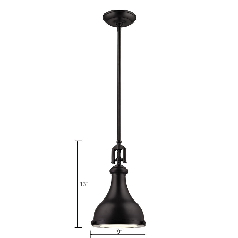 Atlas Rutherford 9" Wide Mini Pendant Light - Vintage Oil Rubbed Bronze with Frosted Glass Diffuser CL11672-BZ