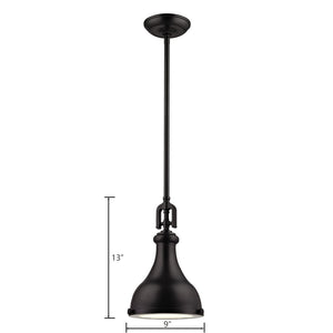 Atlas Rutherford 9" Wide Mini Pendant Light - Vintage Oil Rubbed Bronze with Frosted Glass Diffuser CL11672-BZ