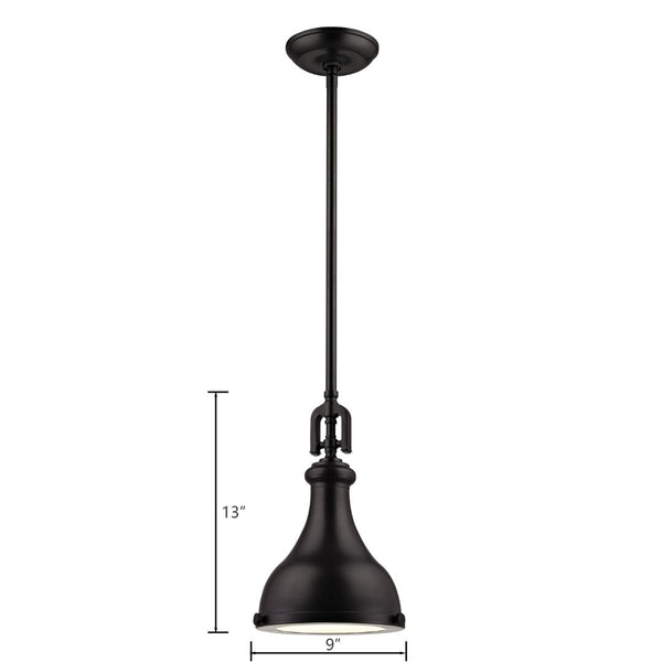Atlas Rutherford 9" Wide Mini Pendant Light - Vintage Oil Rubbed Bronze with Frosted Glass Diffuser CL11672-BZ