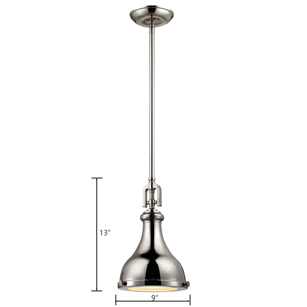 Atlas Rutherford 9'' Wide 1-Light Mini Pendant - Elevate Your Space with Timeless Restoration Elegance Polished Nickel CL11672-NK1
