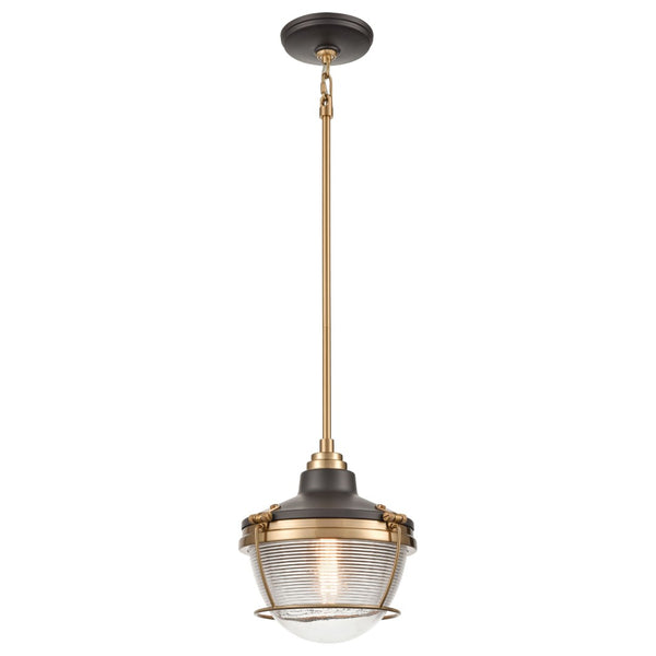 Atlas Seaway Passage 10” Wide Nautical-Inspired Mini Pendant Light with Ribbed Glass for Stylish Interiors Oil Rubbed Bronze CL11677-BZ