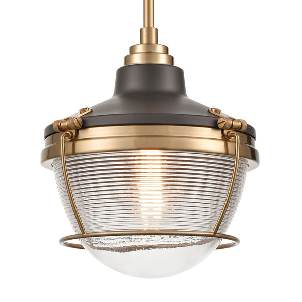 Atlas Seaway Passage 10” Wide Nautical-Inspired Mini Pendant Light with Ribbed Glass for Stylish Interiors Oil Rubbed Bronze CL11677-BZ