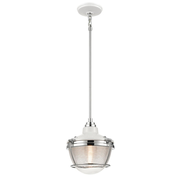 Atlas Seaway Passage 10” Wide Nautical-Inspired Mini Pendant Light with Ribbed Glass for Stylish Interiors Polished Nickel CL11677-NK1