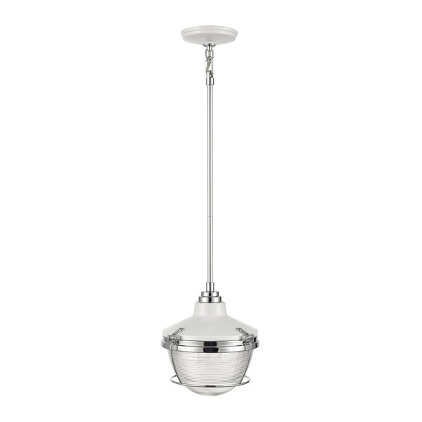 Atlas Seaway Passage 10” Wide Nautical-Inspired Mini Pendant Light with Ribbed Glass for Stylish Interiors Polished Nickel CL11677-NK1