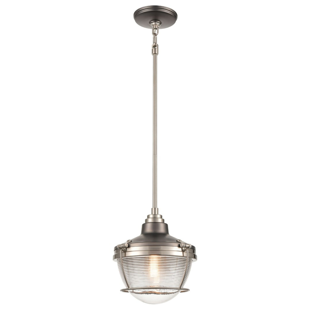 Atlas Seaway Passage 10” Wide Nautical-Inspired Mini Pendant Light with Ribbed Glass for Stylish Interiors Satin Nickel CL11677-NK2