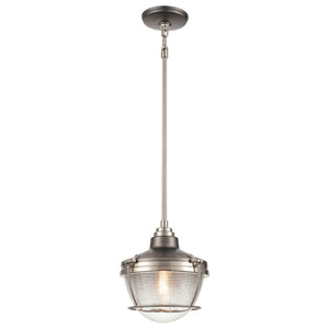 Atlas Seaway Passage 10” Wide Nautical-Inspired Mini Pendant Light with Ribbed Glass for Stylish Interiors Satin Nickel CL11677-NK2
