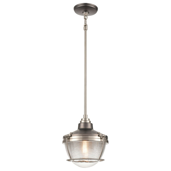 Atlas Seaway Passage 10” Wide Nautical-Inspired Mini Pendant Light with Ribbed Glass for Stylish Interiors Satin Nickel CL11677-NK2