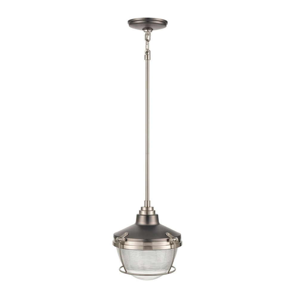 Atlas Seaway Passage 10” Wide Nautical-Inspired Mini Pendant Light with Ribbed Glass for Stylish Interiors Satin Nickel CL11677-NK2