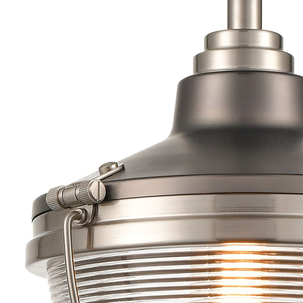 Atlas Seaway Passage 10” Wide Nautical-Inspired Mini Pendant Light with Ribbed Glass for Stylish Interiors Satin Nickel CL11677-NK2