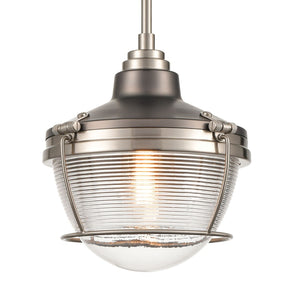 Atlas Seaway Passage 10” Wide Nautical-Inspired Mini Pendant Light with Ribbed Glass for Stylish Interiors Satin Nickel CL11677-NK2