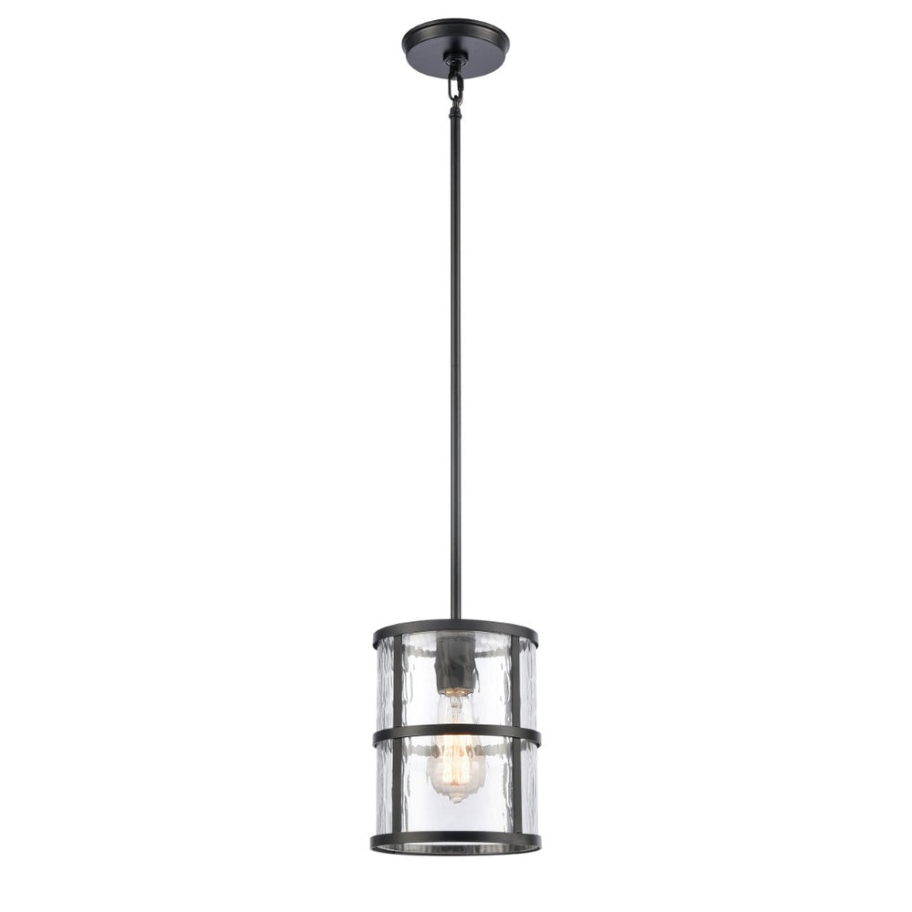 Atlas Solace 7'' Wide 1-Light Mini Pendant - Matte Black, Ripple Glass Diffuser for Modern Homes CL11679-BK