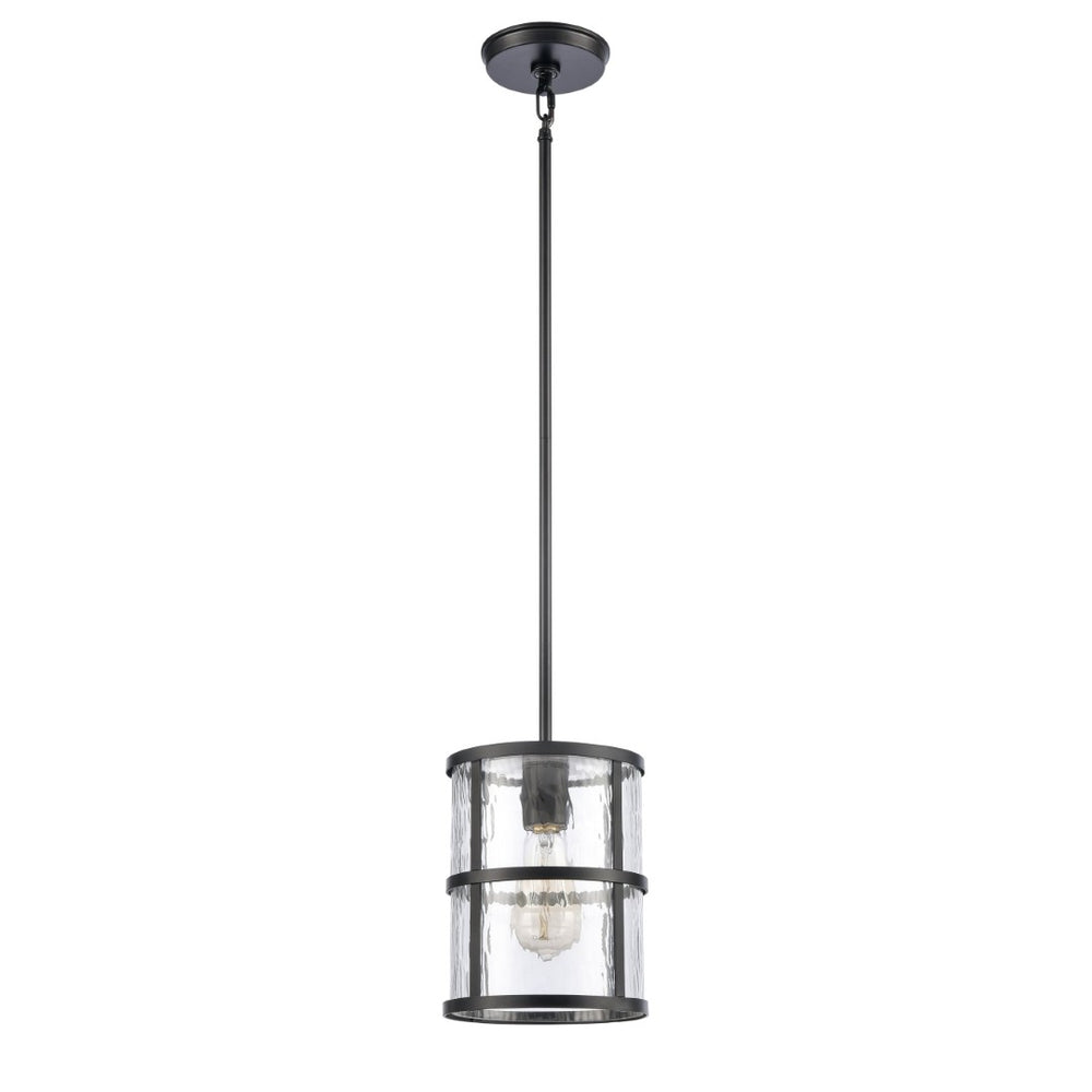 Atlas Solace 7'' Wide 1-Light Mini Pendant - Matte Black, Ripple Glass Diffuser for Modern Homes CL11679-BK