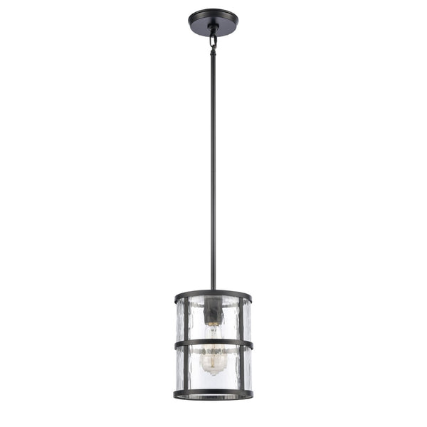 Atlas Solace 7'' Wide 1-Light Mini Pendant - Matte Black, Ripple Glass Diffuser for Modern Homes CL11679-BK