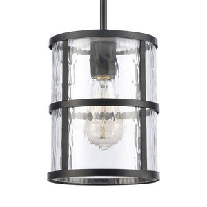 Atlas Solace 7'' Wide 1-Light Mini Pendant - Matte Black, Ripple Glass Diffuser for Modern Homes CL11679-BK