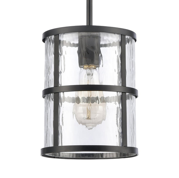 Atlas Solace 7'' Wide 1-Light Mini Pendant - Matte Black, Ripple Glass Diffuser for Modern Homes CL11679-BK