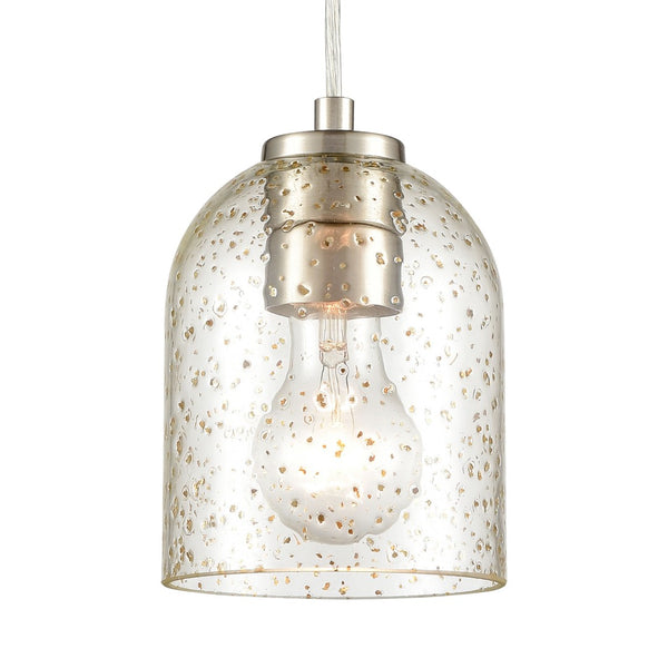 Atlas Sprinkle 5" Wide Mini Pendant Light - Clear Glass with Amber Speckles in Satin Nickel Finish CL11680-CL