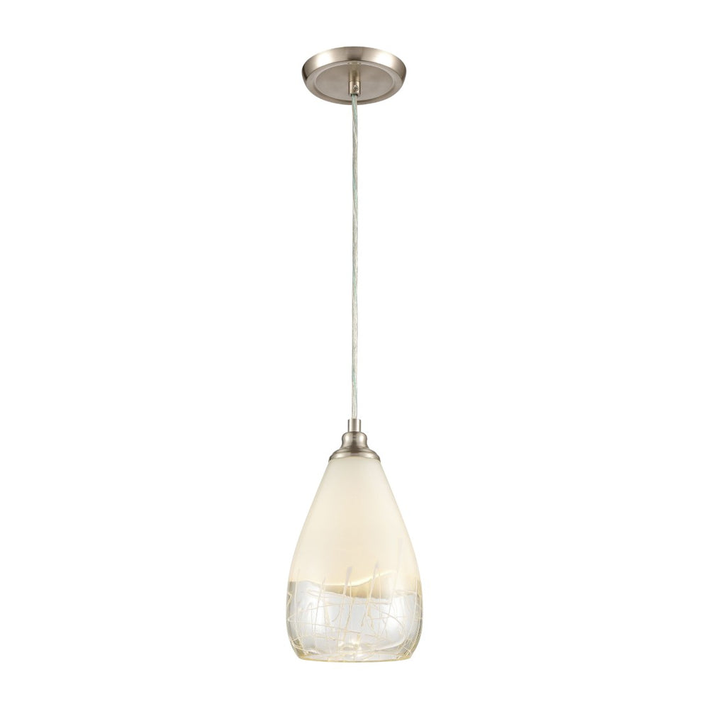Atlas Sugarcoat 6'' Wide Mini Pendant Light - Satin Nickel with Opal Glass & Modern Scribble Design CL11687-WH