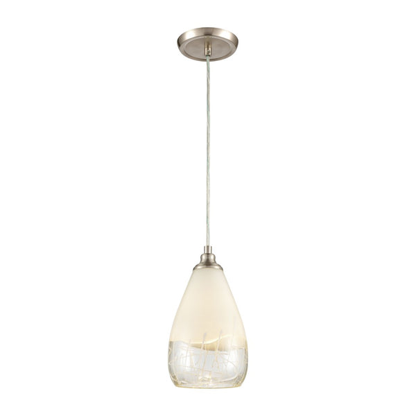 Atlas Sugarcoat 6'' Wide Mini Pendant Light - Satin Nickel with Opal Glass & Modern Scribble Design CL11687-WH