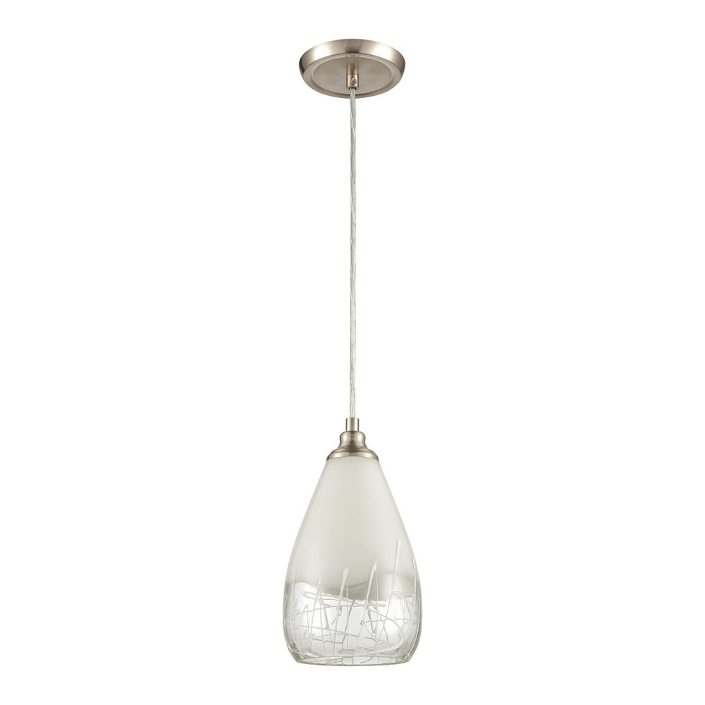 Atlas Sugarcoat 6'' Wide Mini Pendant Light - Satin Nickel with Opal Glass & Modern Scribble Design CL11687-WH