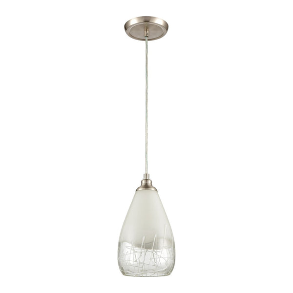 Atlas Sugarcoat 6'' Wide Mini Pendant Light - Satin Nickel with Opal Glass & Modern Scribble Design CL11687-WH