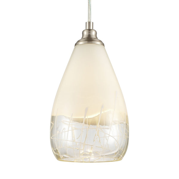 Atlas Sugarcoat 6'' Wide Mini Pendant Light - Satin Nickel with Opal Glass & Modern Scribble Design CL11687-WH